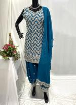 Georgette Sea Blue Party Wear Hand Work Readymade Dhoti Suit